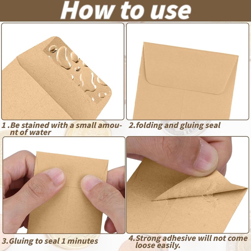 UZLU 1500 Pack Small Coin Envelopes 2.25x 3.5in Brown Kraft Small Cash Envelopes Mini Key Envelopes with Gummed Flap for Home and Office Use - Image 3